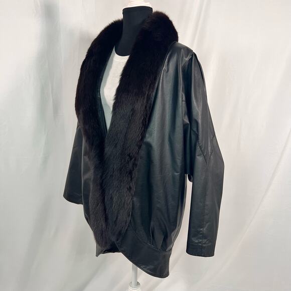 Vintage 1980s Jacqueline Ferrar Leather Coat with Fox Fur Trim Size Large - Picture 7 of 16